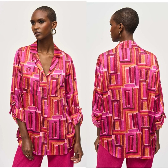 Joseph Ribkoff Tops - Joseph Ribkoff Pink Geometric Print Button Down Size M